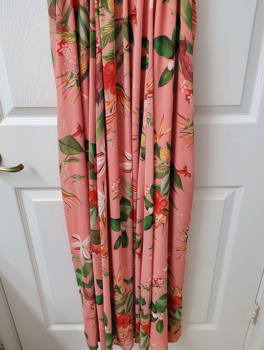 Express Pink Floral Halter Maxi Dress with Black Cut Out Waist Straps - Picture 4 of 8